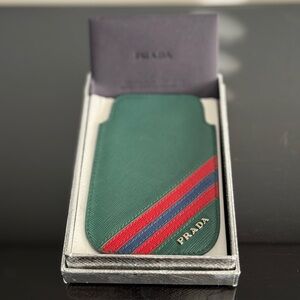 Prada Saffiano Stripe Green and Red Leather Card Holder